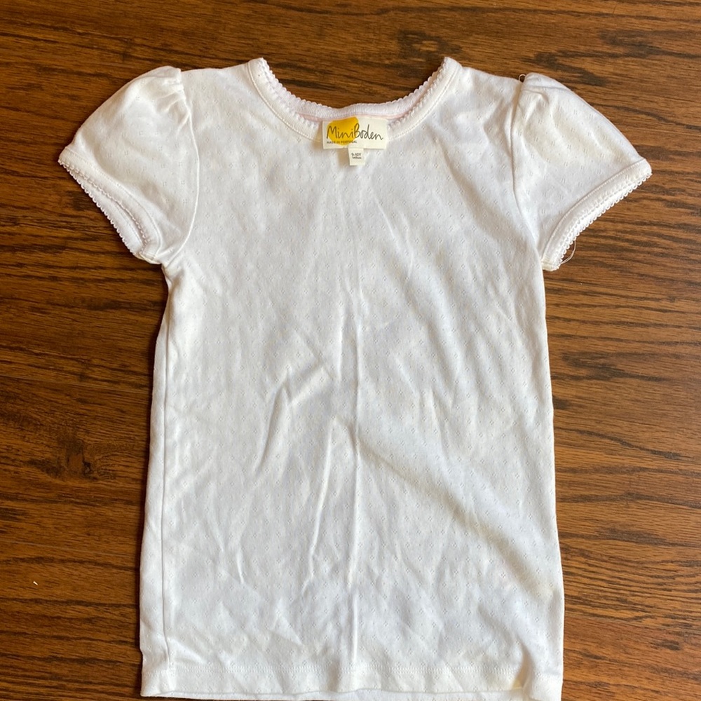 Mini Boden White Tee, Size 9-10. Washed but never worn.